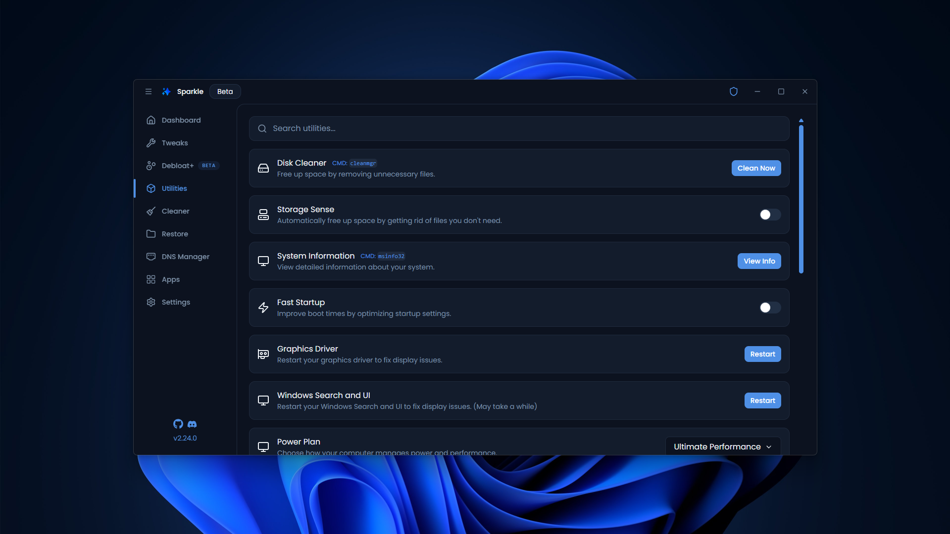 Sparkle feature: Windows utilities